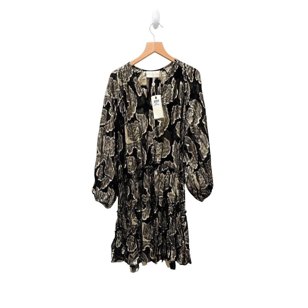 NWT Miss June Paris Black Gold Metallic Jacquard‎ Mini Dress Women's Free Size